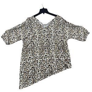 Lane Bryant Slant Blouse Womens 14/16 Beige Leopard Print 3/4 Sleeve Shirt Top